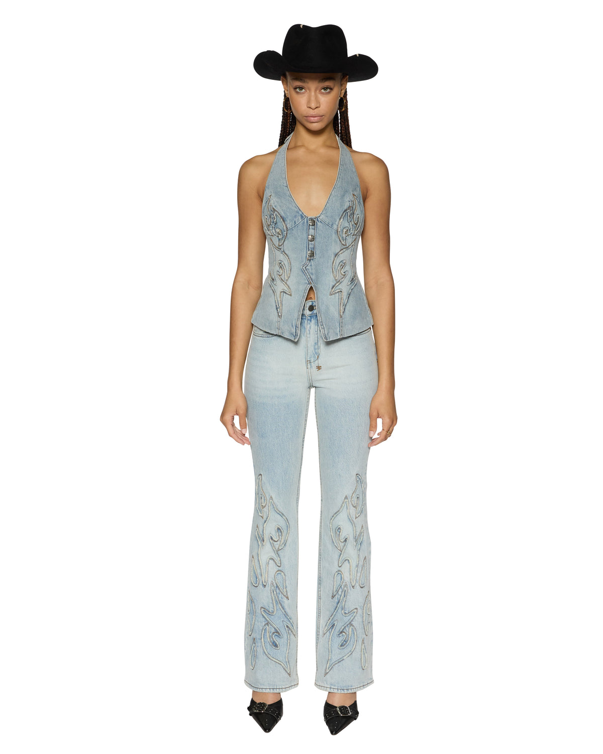 Womens Frontier Soho Paragon Patch Flare Denim Jeans - Denim