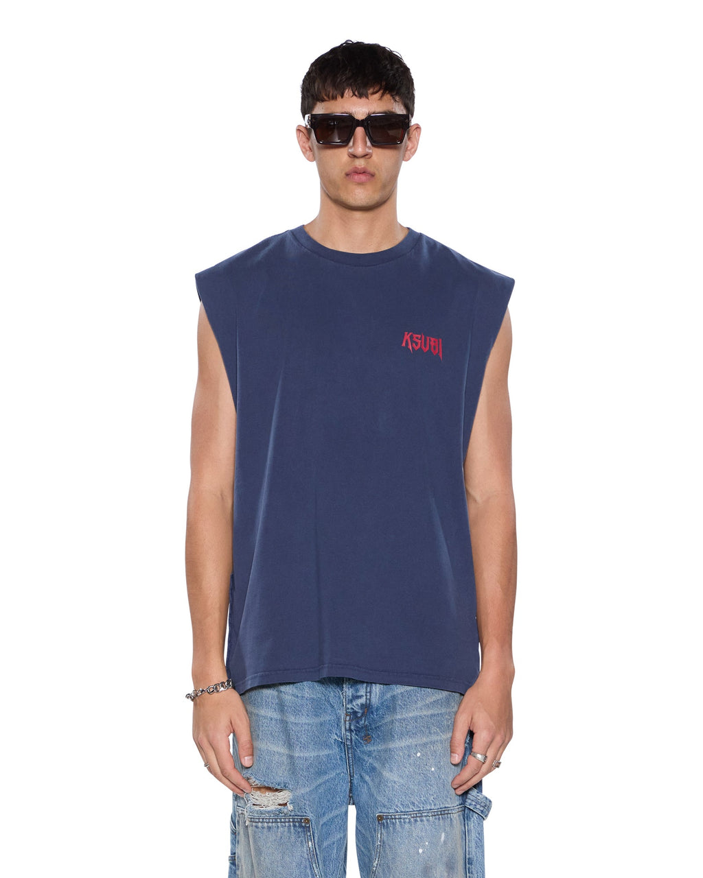 MENS KINGDOM CUT OFF BIGGIE DEEP BLUE TEES