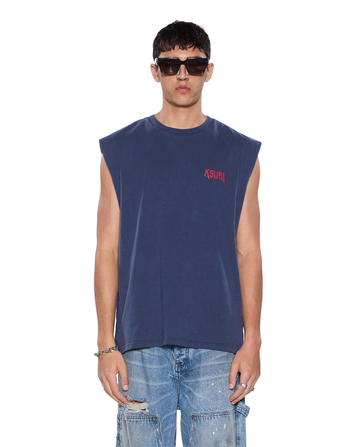 MENS KINGDOM CUT OFF BIGGIE DEEP BLUE TEES