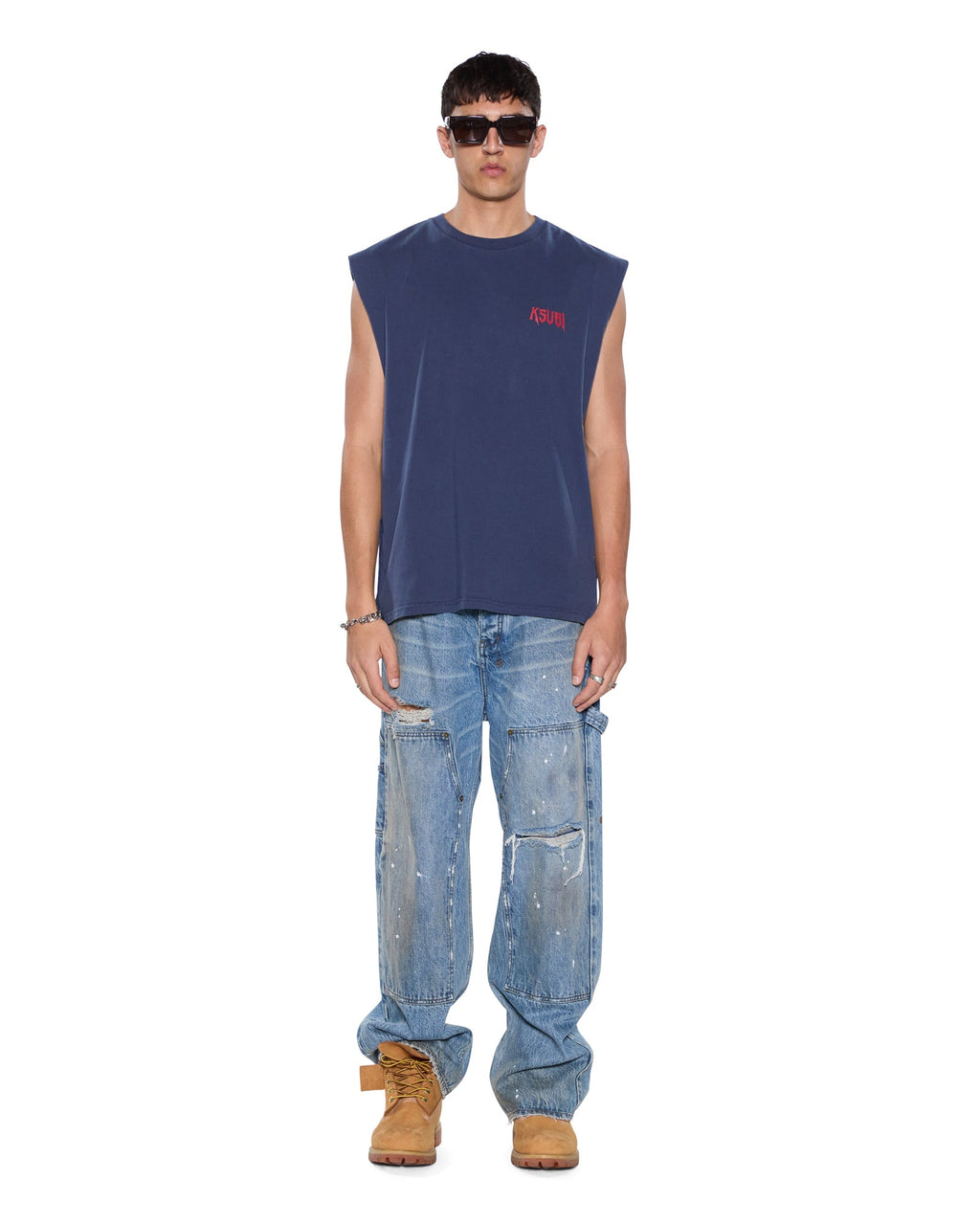 MENS KINGDOM CUT OFF BIGGIE DEEP BLUE TEES