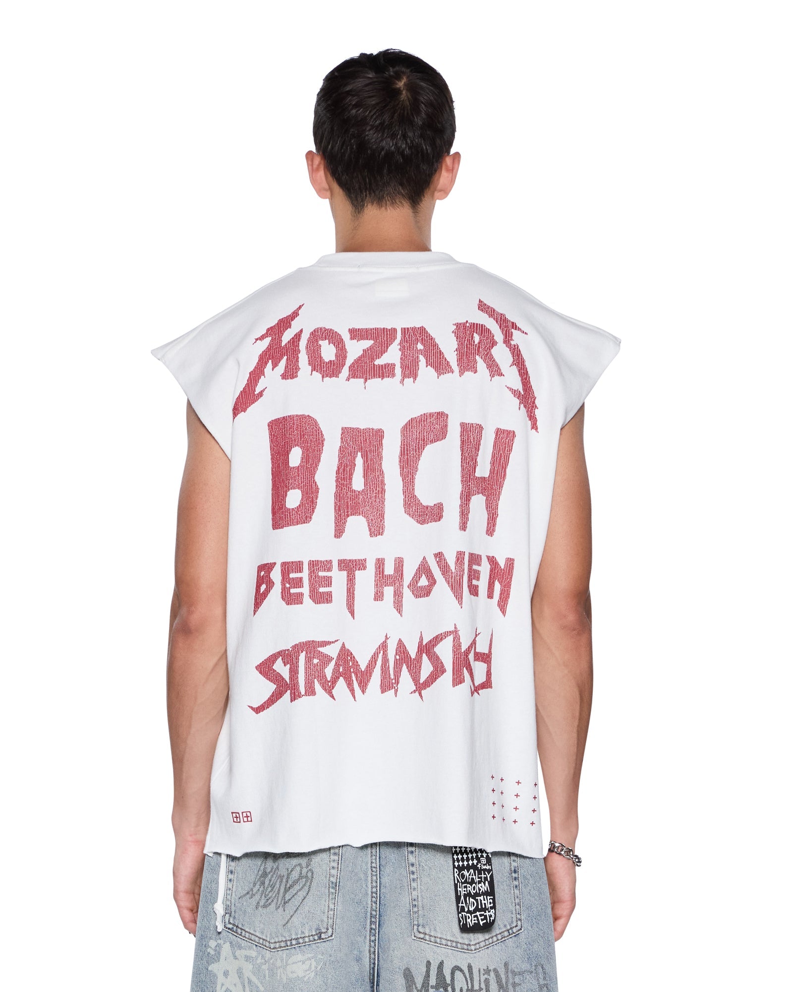 MENS  LINE UP EKCESS CUT OFF TEE WHITE/RED OVERSIZED TEES