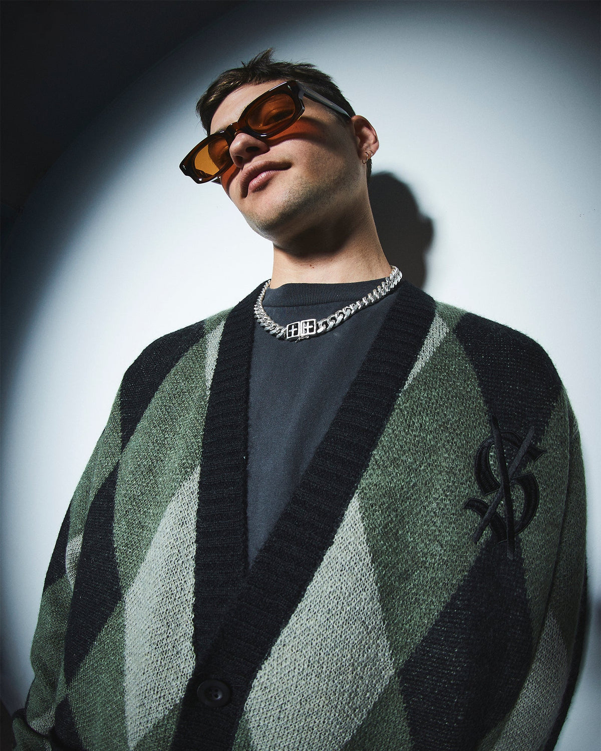 Mens Old Dollar Cardigan Green Relaxed Knitwear - Green