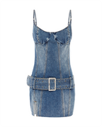 WOMENS DAUPHINE BELTED MINI AGED DRESSES