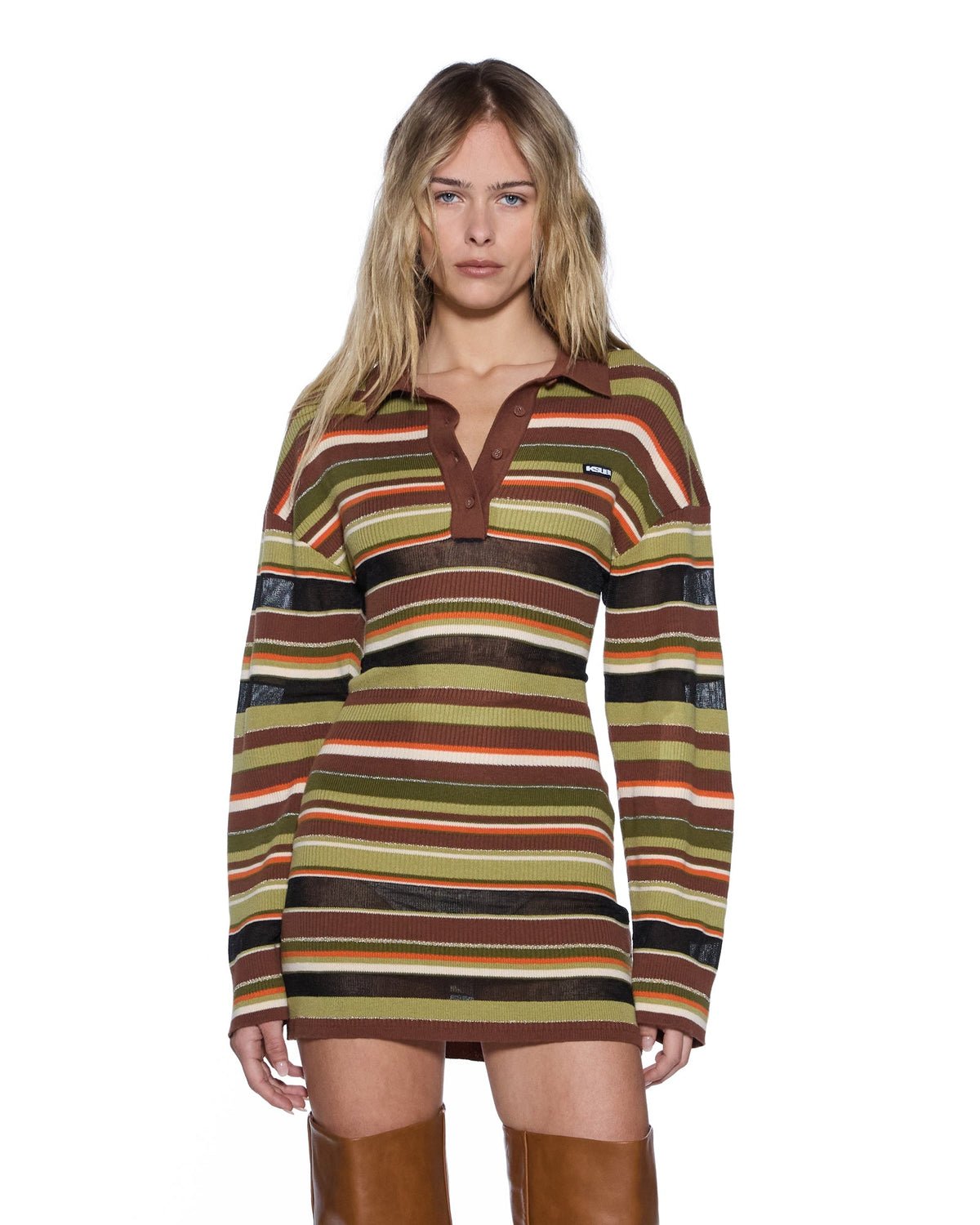 TAMRIN KNITTED LS POLO DRESS MULTI