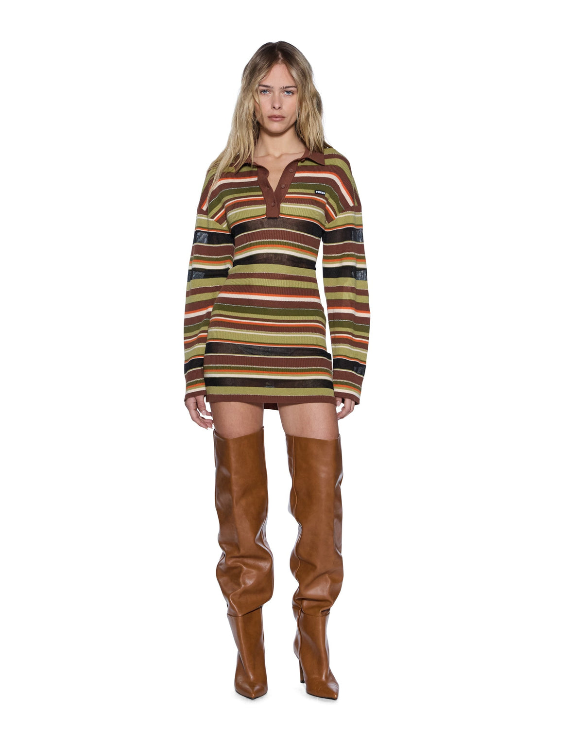 WOMENS TAMRIN KNITTED LS POLO DRESS MULTI DRESSES