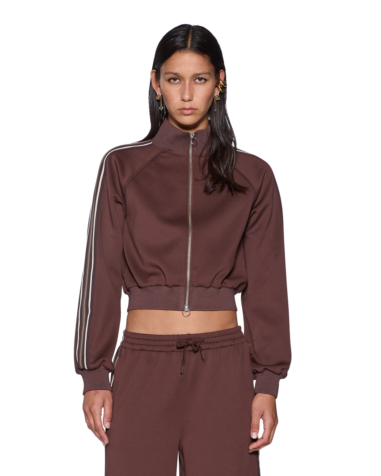 Womens Cropped Zip Trak Top Mocha Fashion Tops | Ksubi ++
