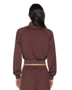 WOMENS CROPPED ZIP TRAK TOP MOCHA FASHION TOPS