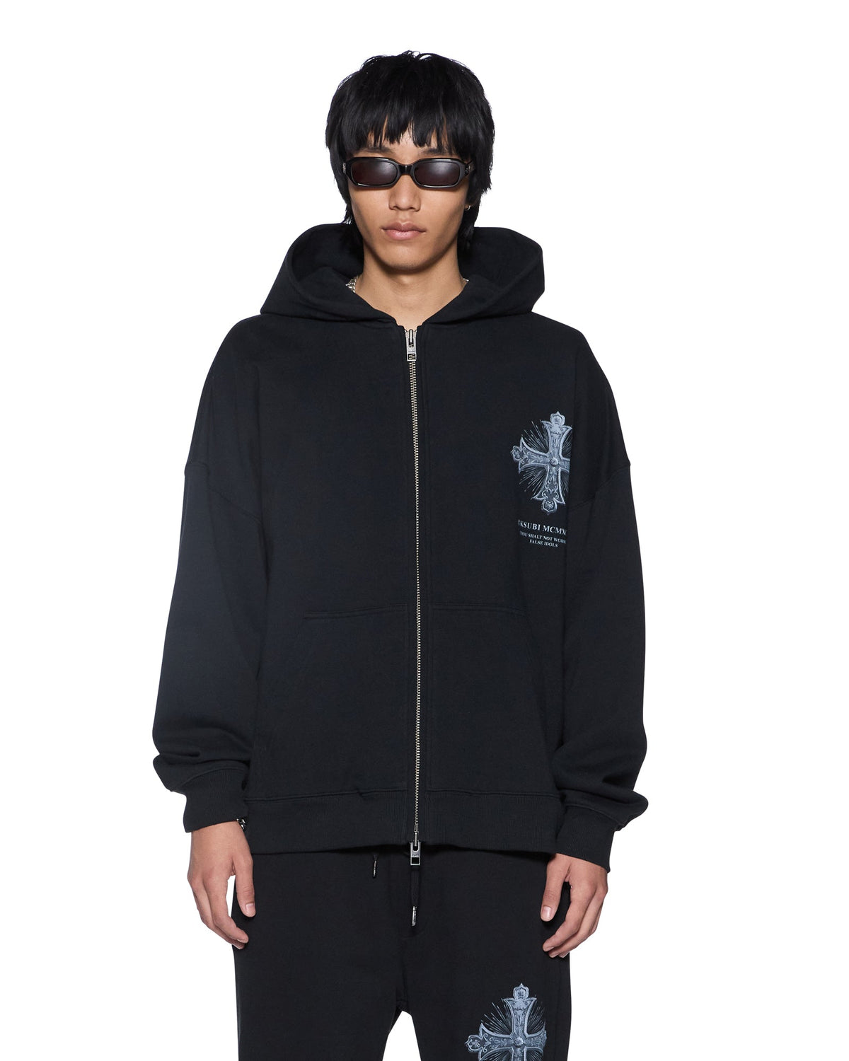 MENS FALSE IDOLS EKCESS ZIP HOODIE JET BLACK FLEECE