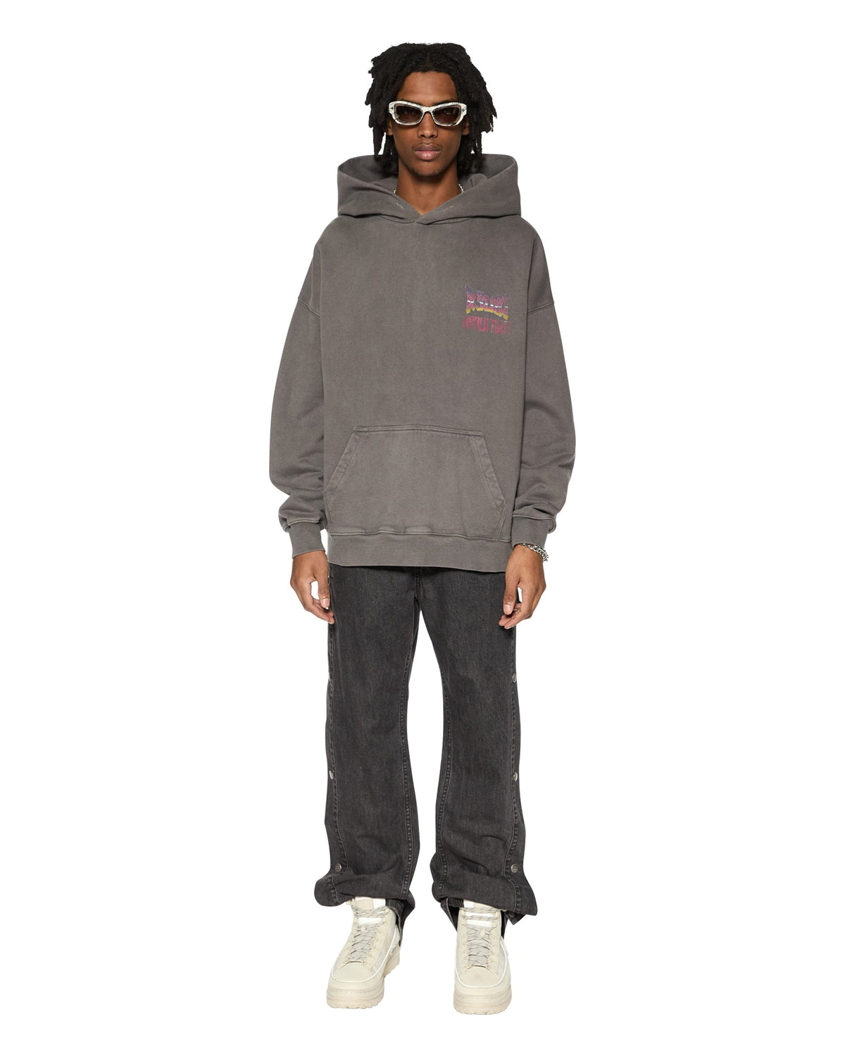 MENS GLOBAL EKCESS HOODIE CHARCOAL FLEECE