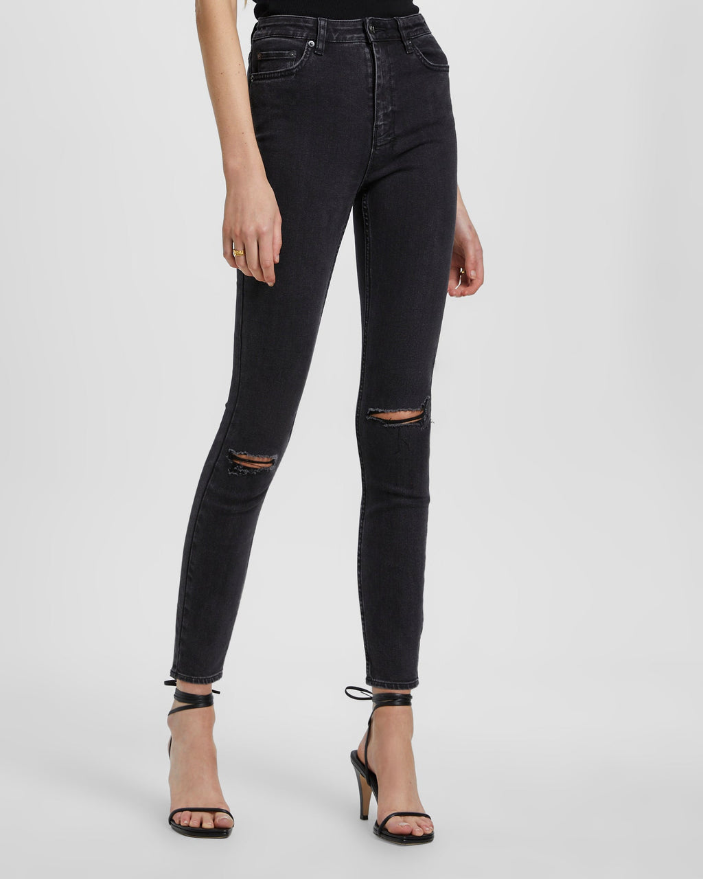 Womens Hi N Wasted Hell Cat Ripped Skinny Denim Jeans - Black