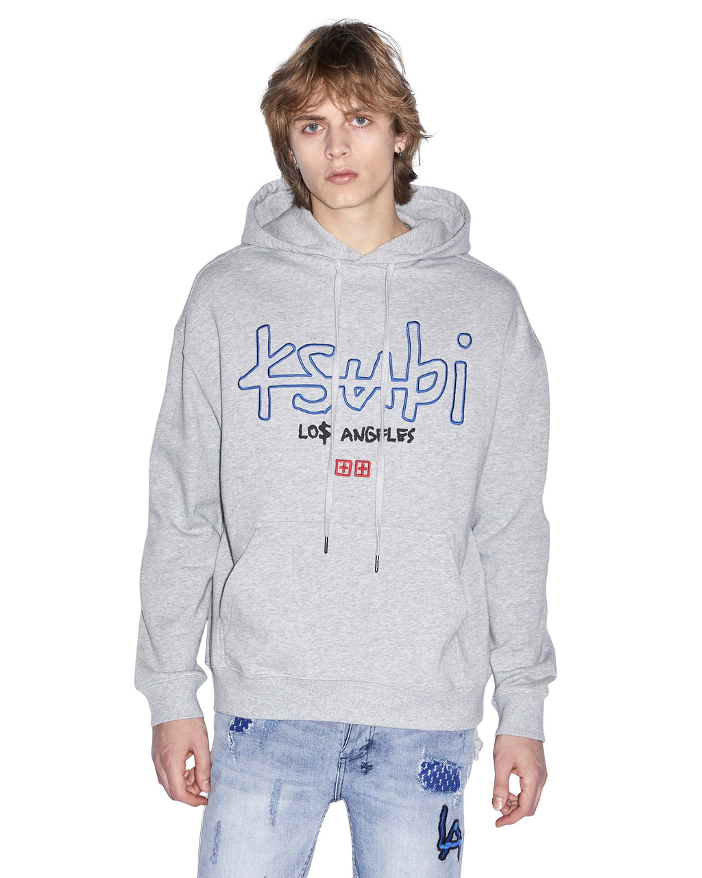 Mens La 4x4 Biggie Hoodie Grey Marle Oversized Fleece - Grey