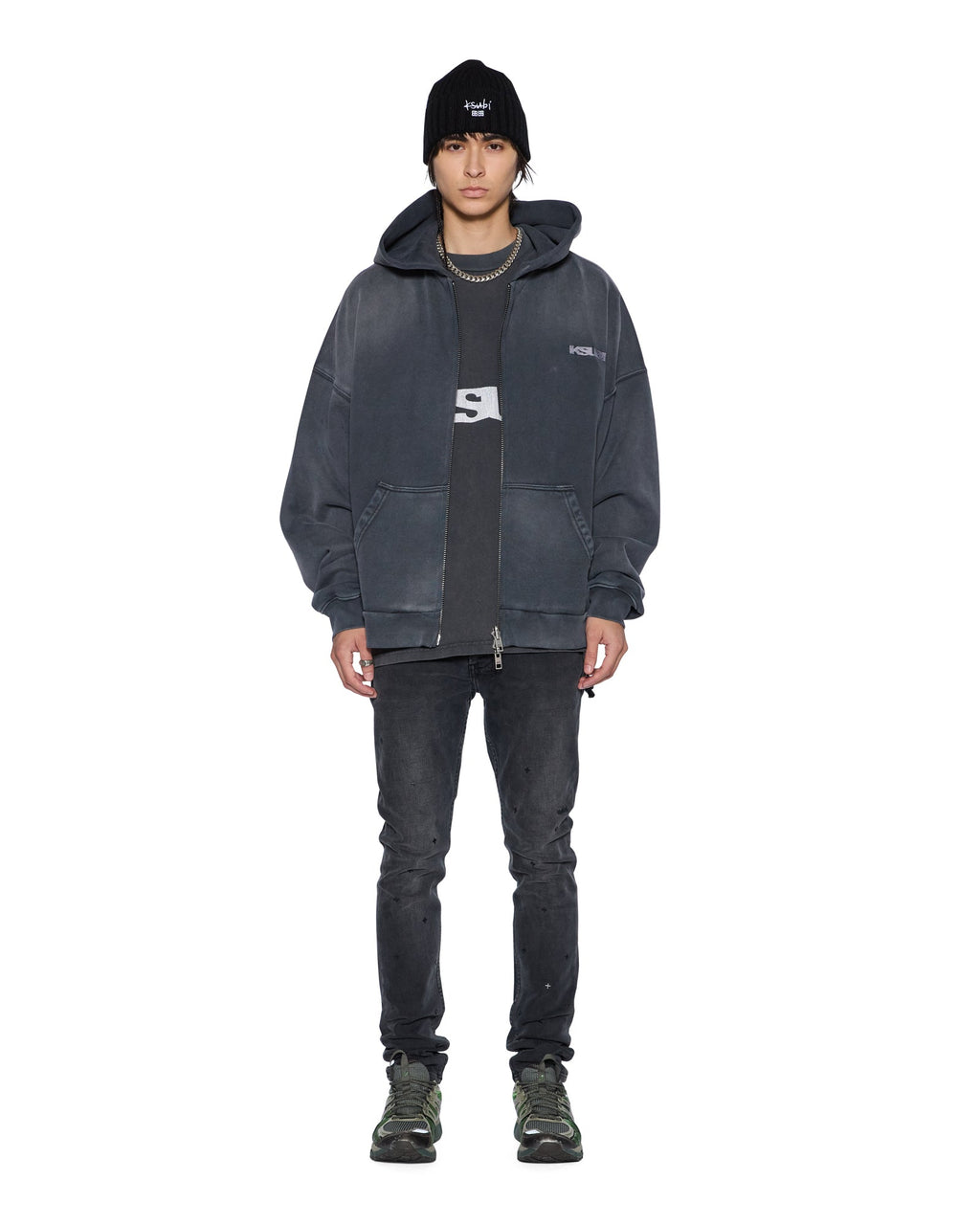 MENS ACE EKCESS ZIP THRU HOODIE BLACK FADE FLEECE