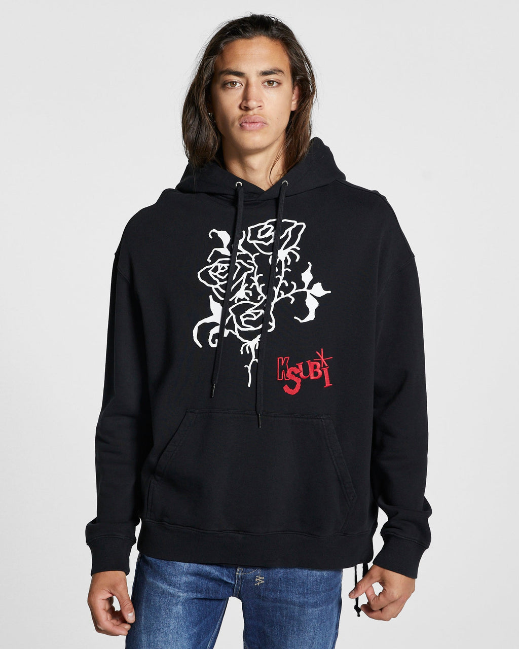 MENS ROSE BIGGIE HOODIE JET BLACK FLEECE