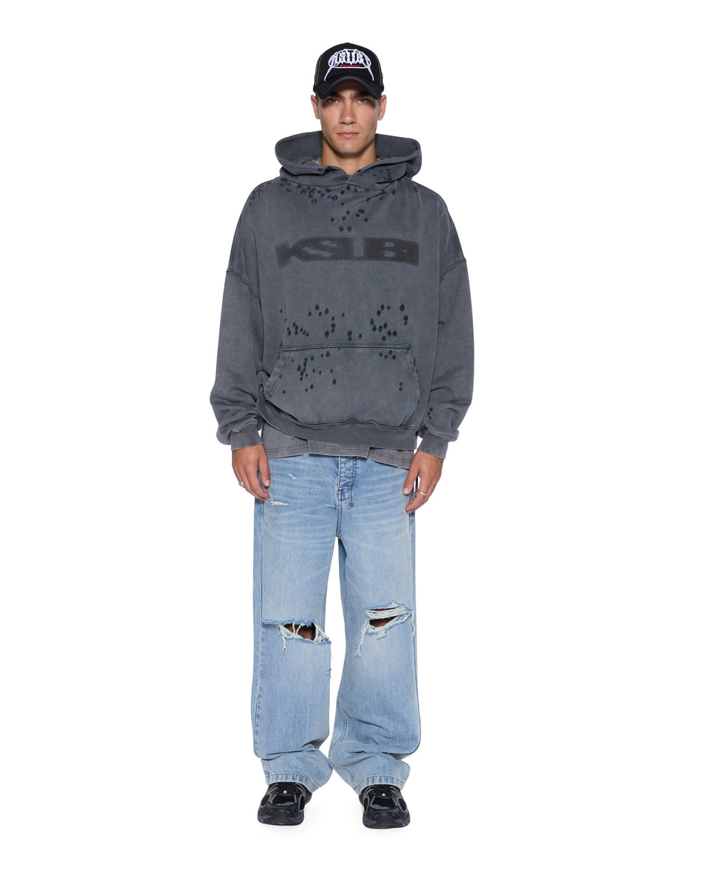 MENS BLASTED EKCESS HOODIE RHINO FLEECE