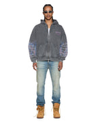 Mens Fallen Ekcess Zip Hoodie Faded Black Oversized Fleece - Grey