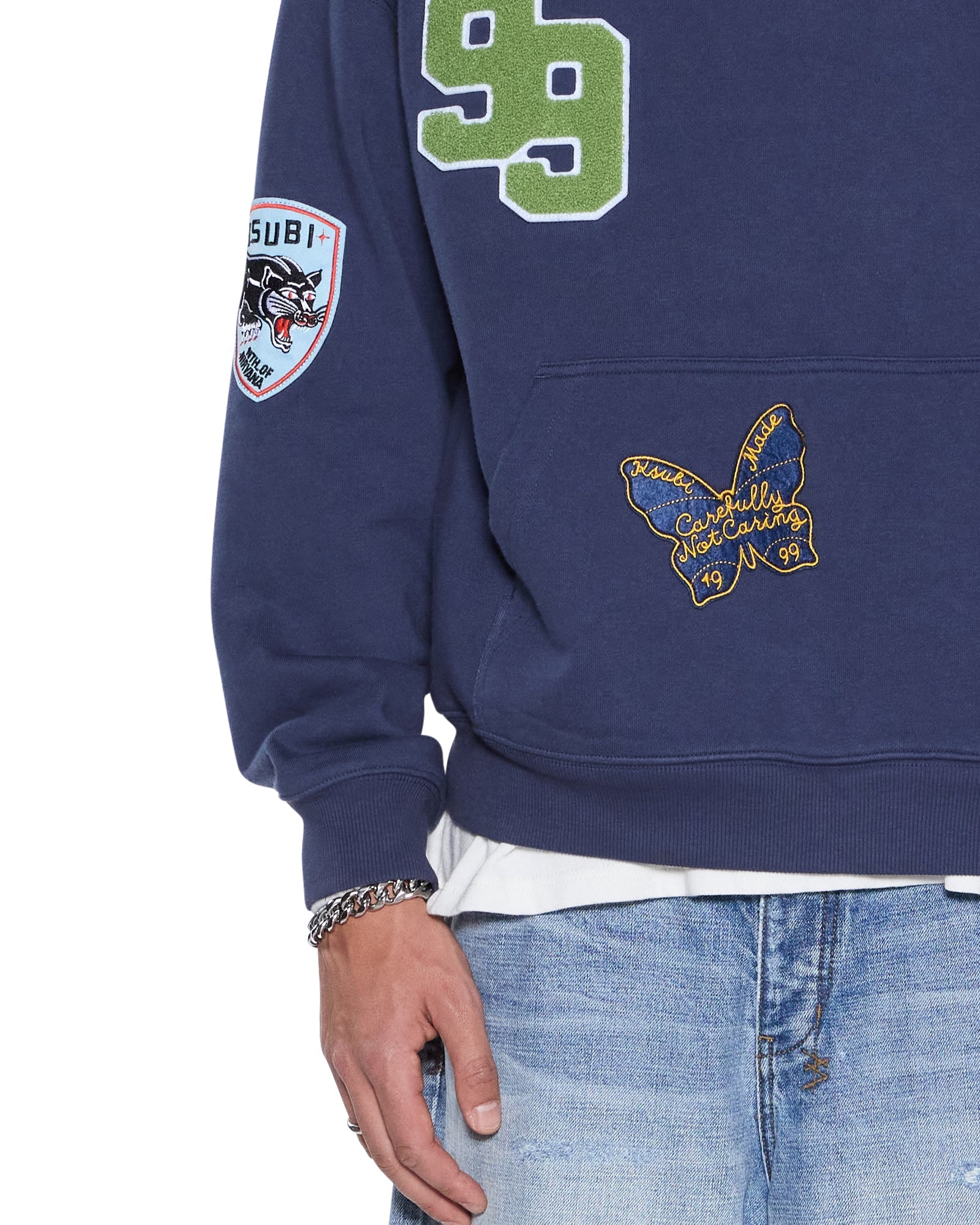 MENS  PATCHED EKCESS HOODIE NAVY OVERSIZED FLEECE