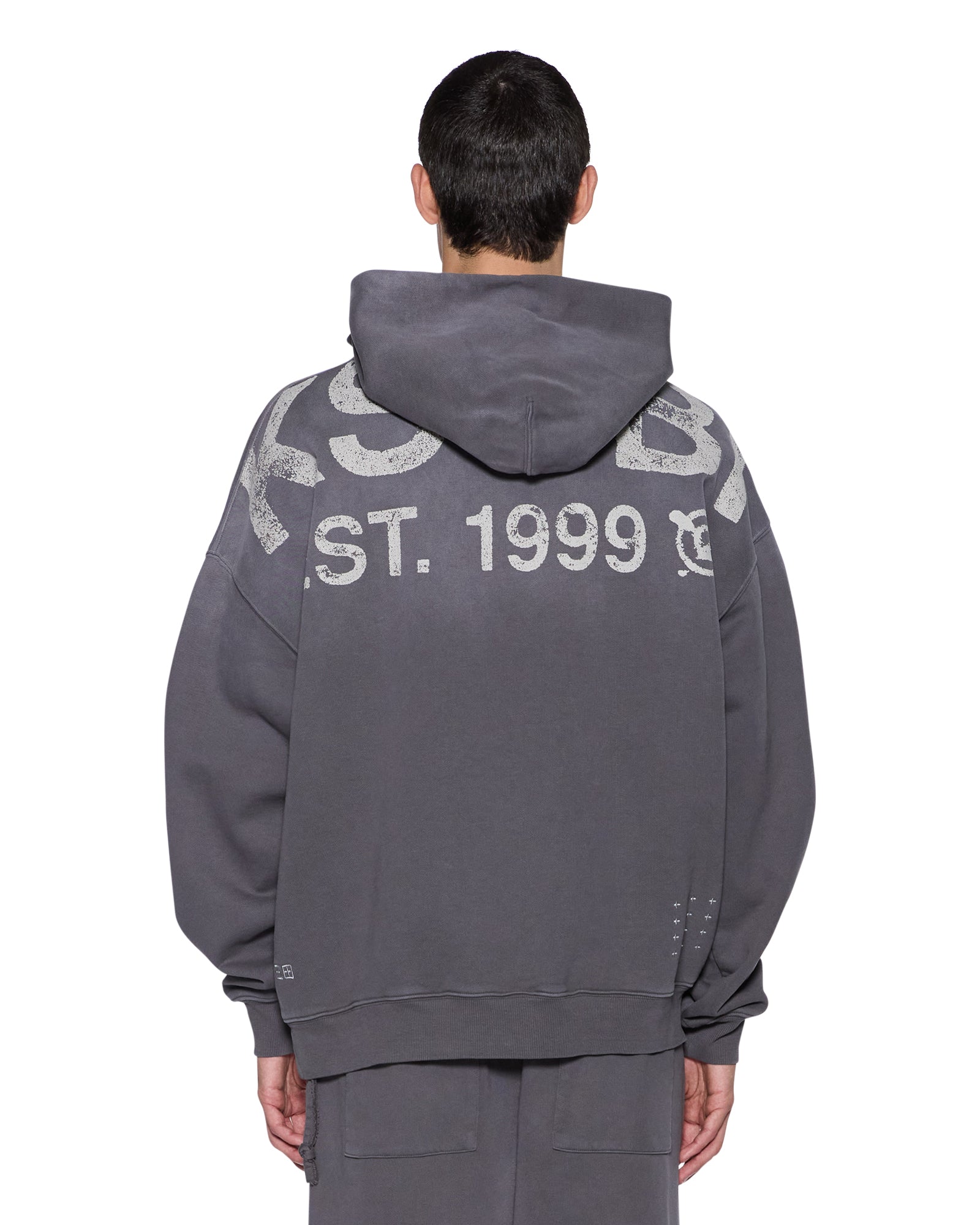 MENS  STATE EKCESS HOODIE CHARCOAL FADE OVERSIZED FLEECE