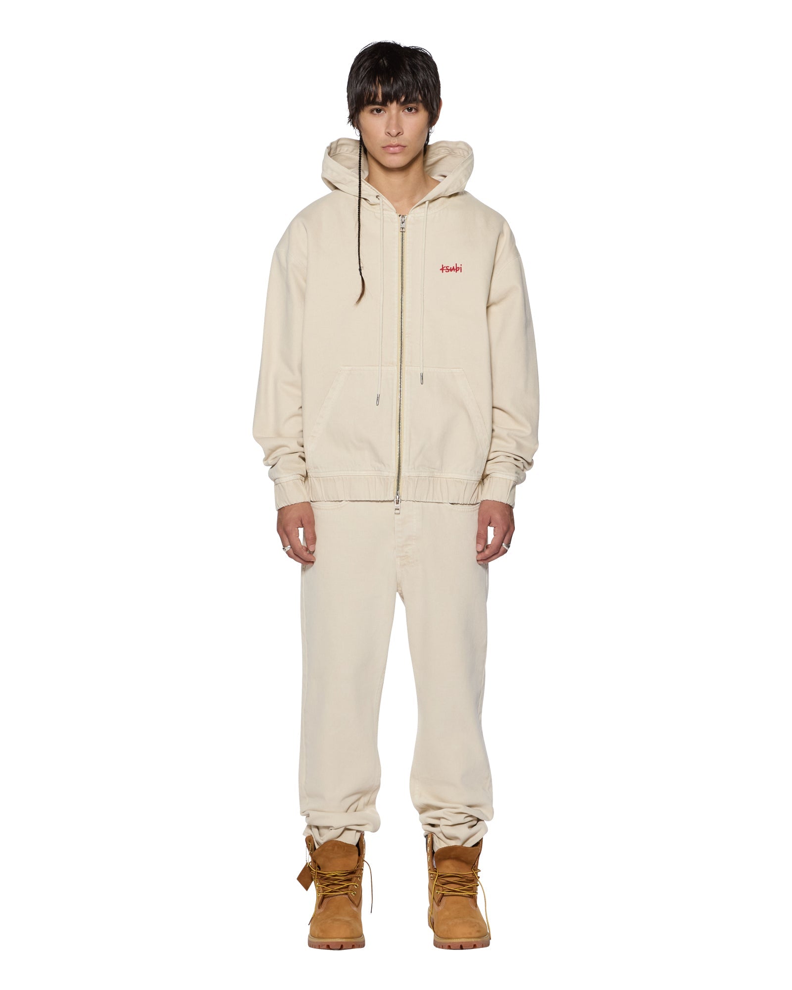 ZIPPED DENIM HOODIE ECRU