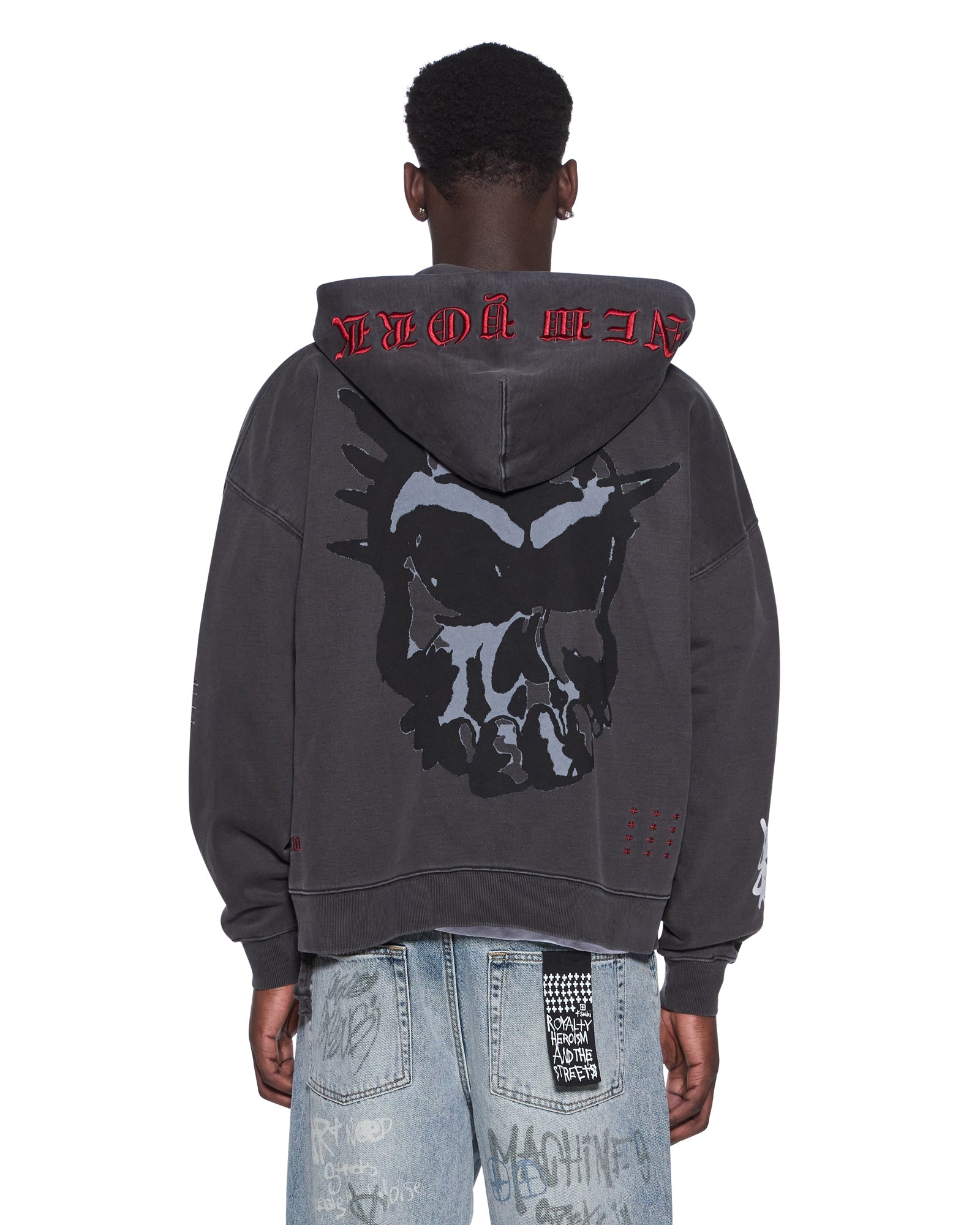 MENS  GRAFF EKCESS ZIP THRU HOODIE FADED BLACK OVERSIZED FLEECE