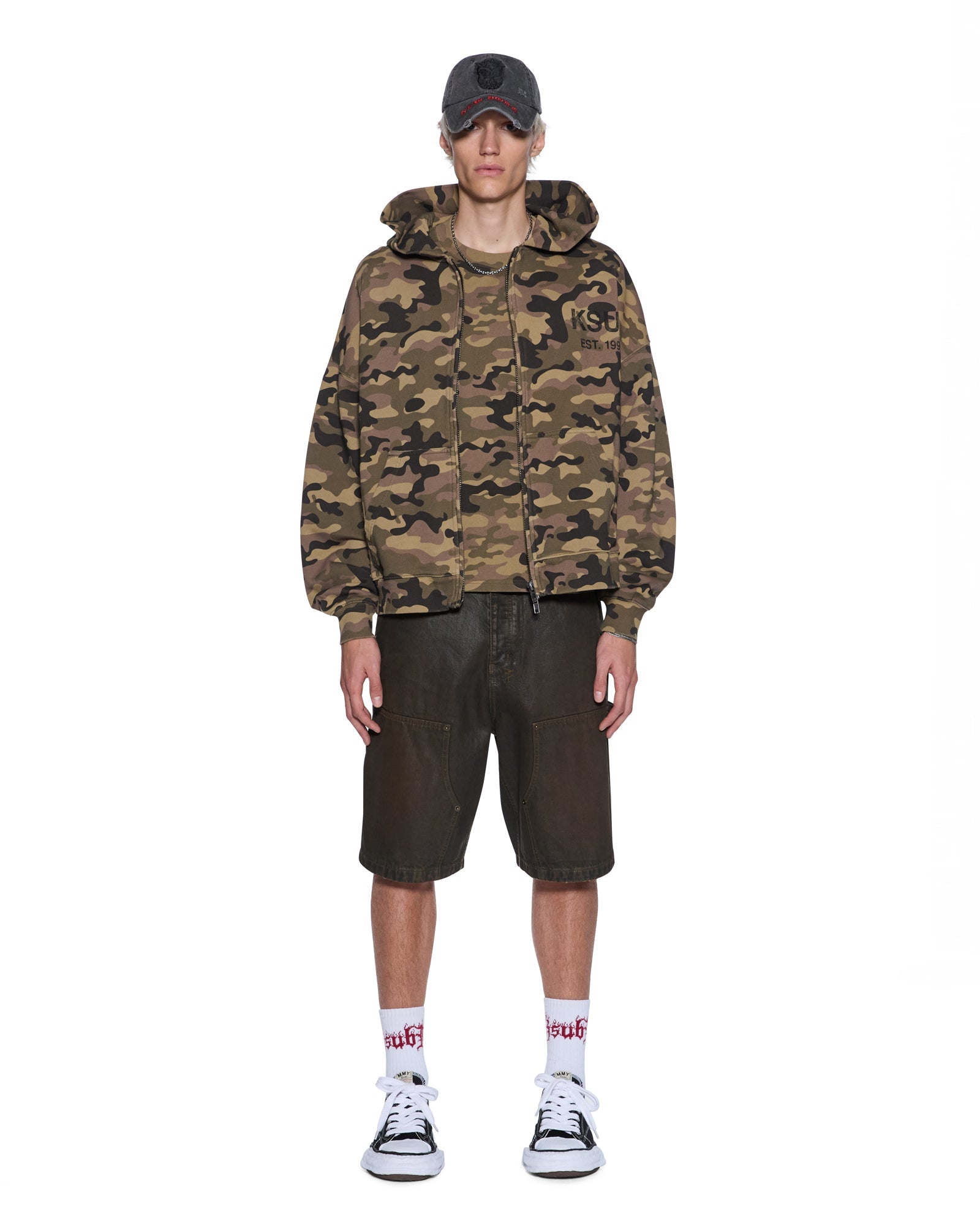 MENS  ZIP THRU HALEN HOODIE CAMO BAGGY FLEECE