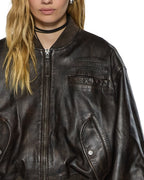 WOMENS ALPHA CROP BOMBER WORN BLACK JACKETS