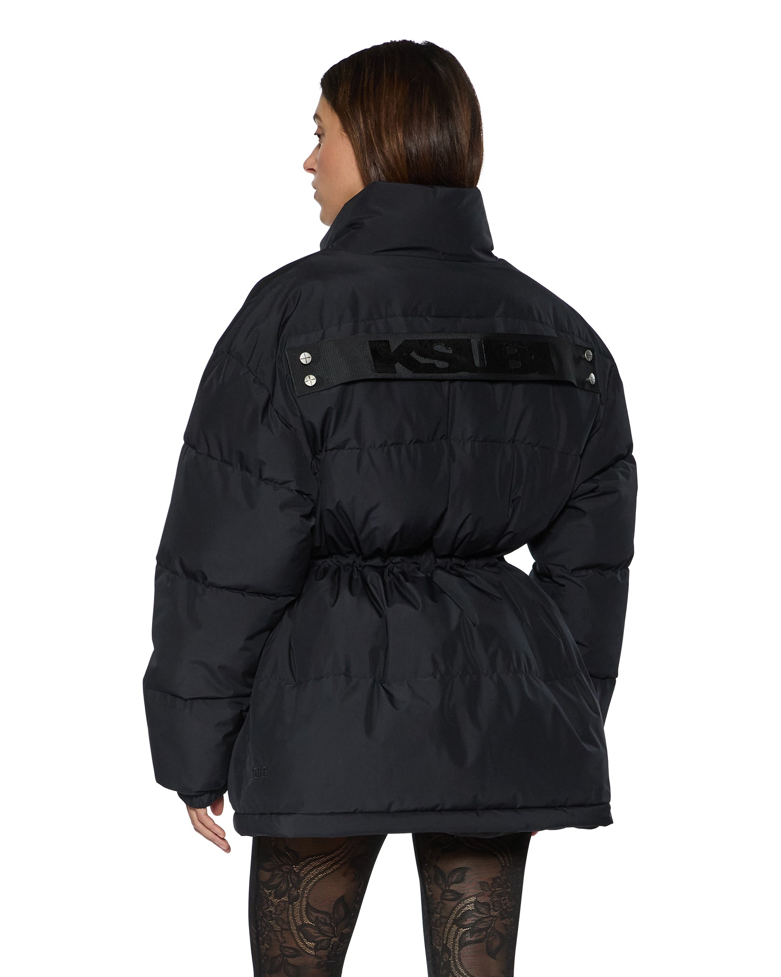 WOMENS CINCHED PUFFER BLACK REGULAR JACKETS