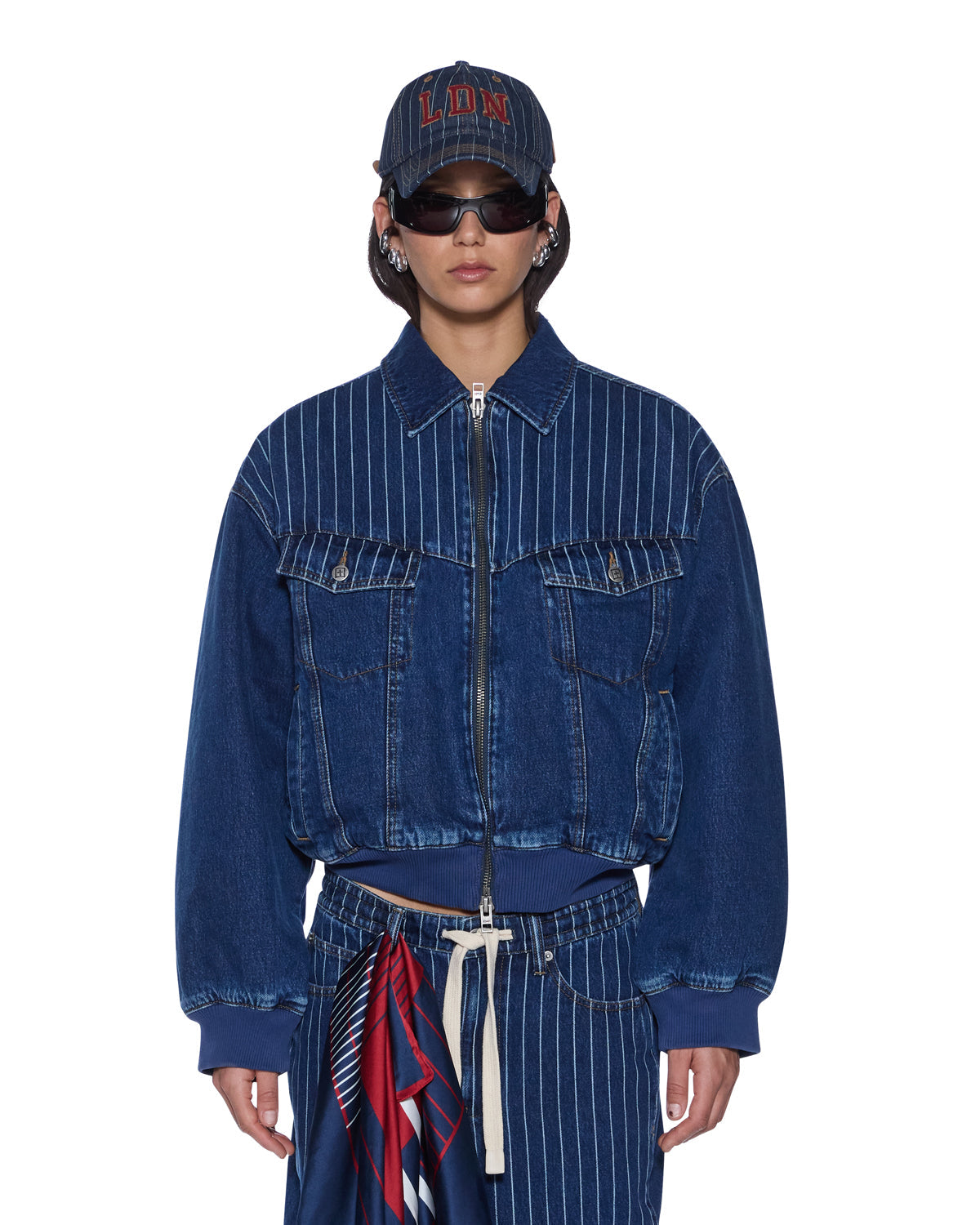 WOMENS DISTRICT BOMBER MAYFAIR BLUE SPLICED JACKETS