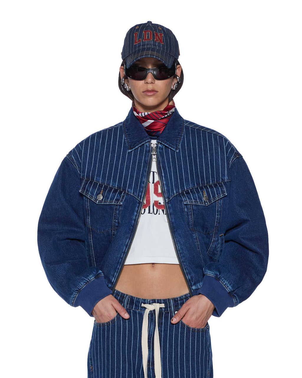 WOMENS DISTRICT BOMBER MAYFAIR BLUE SPLICED JACKETS