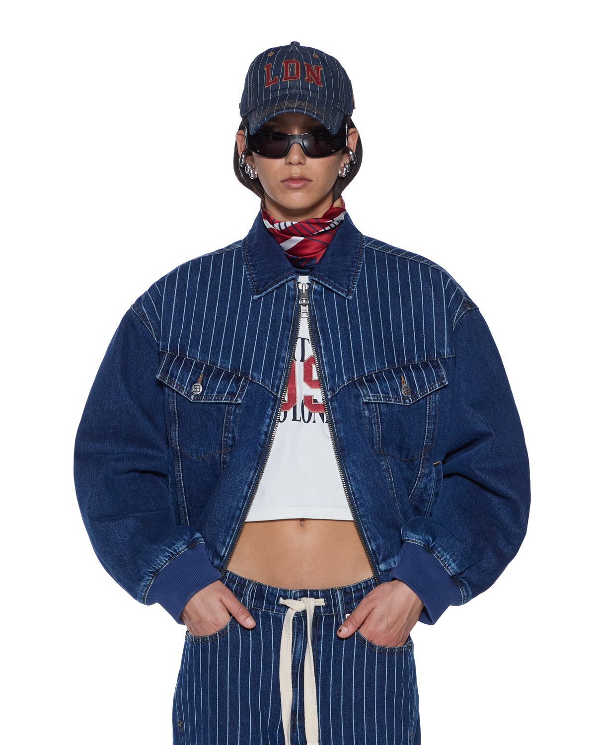 WOMENS DISTRICT BOMBER MAYFAIR BLUE SPLICED JACKETS