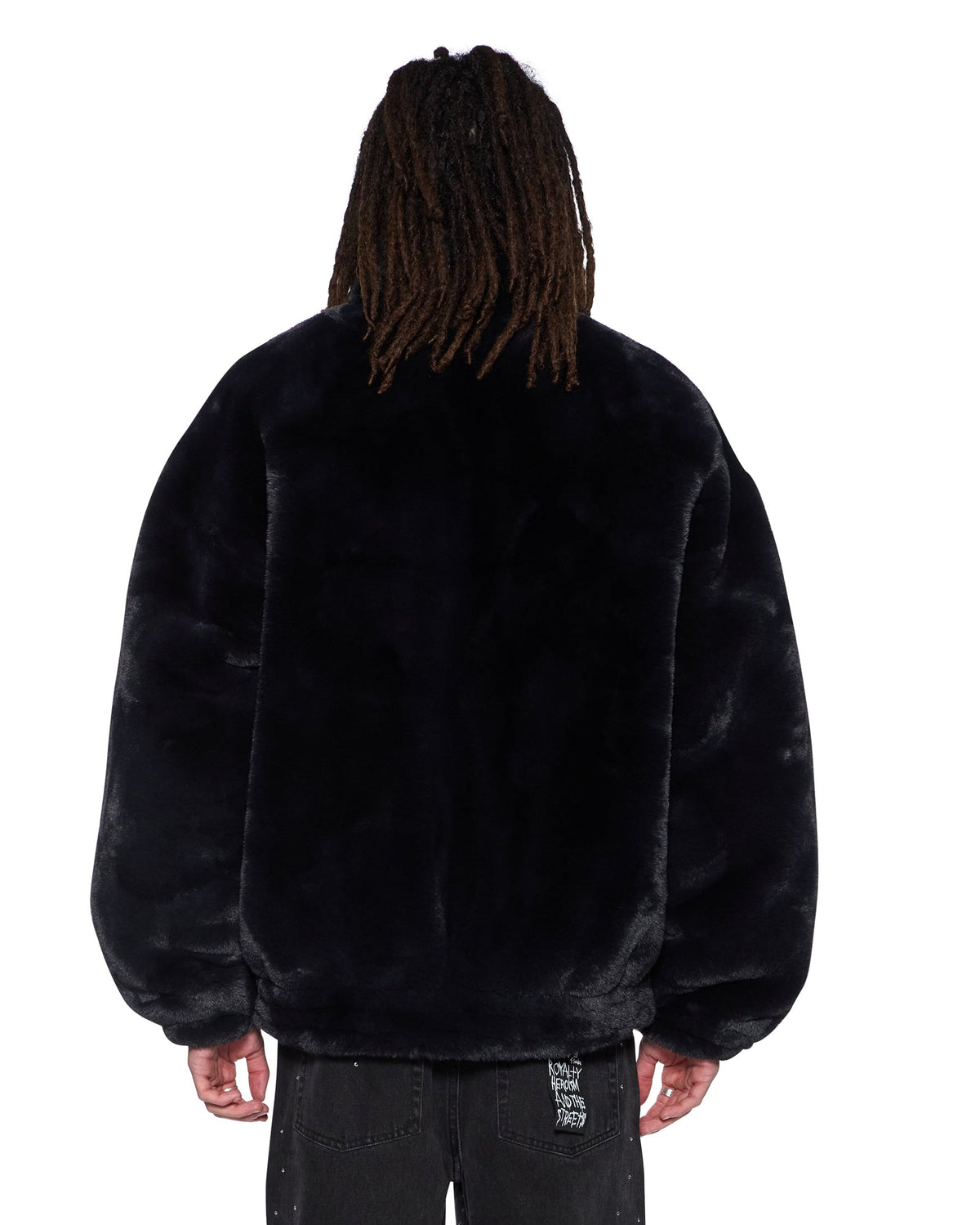 HUSSLE FAUX FUR JACKET BLACK