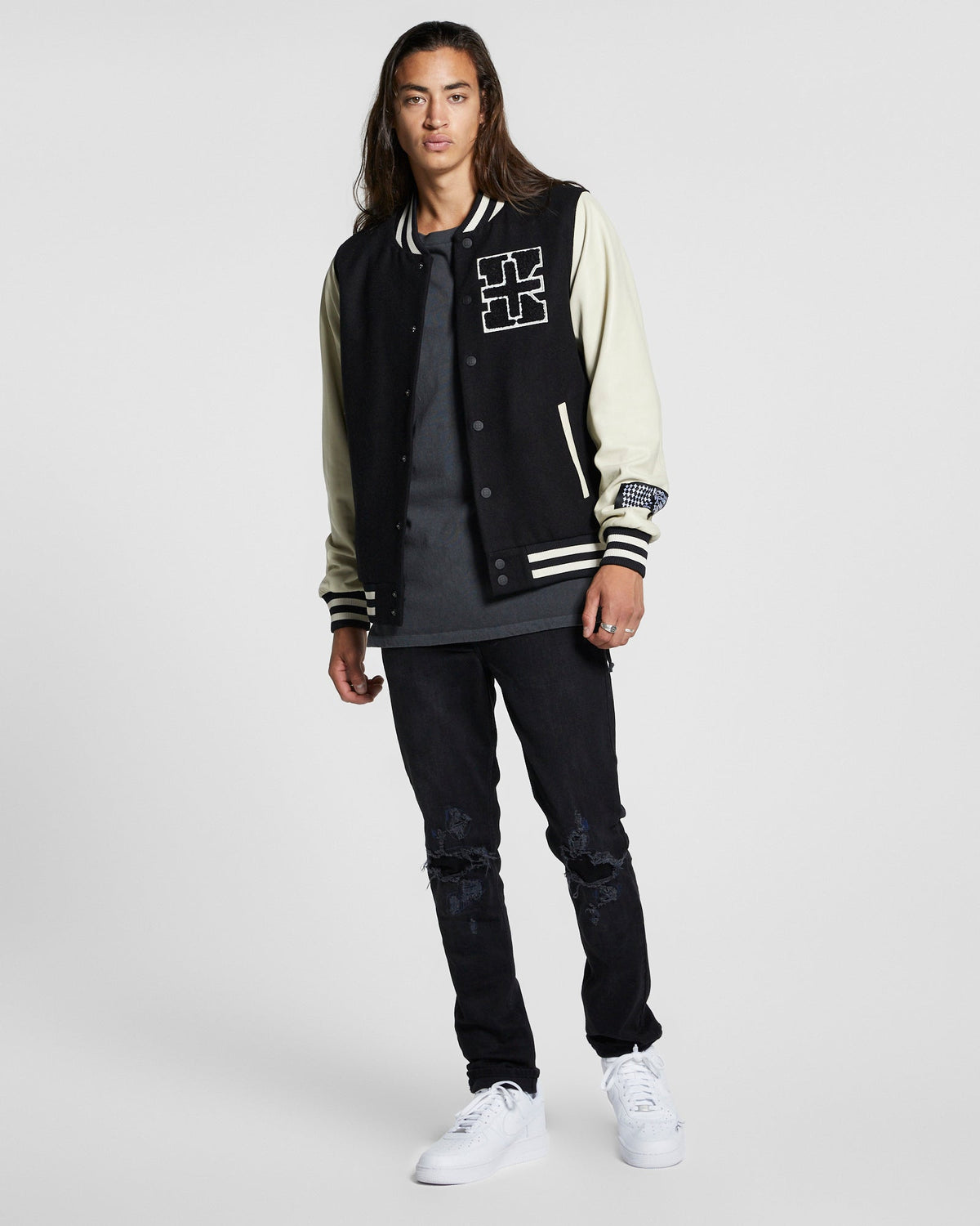 MENS KING PATCH LETTERMAN BLACK JACKETS