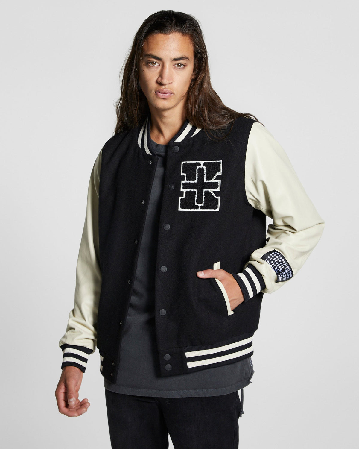 MENS KING PATCH LETTERMAN BLACK JACKETS