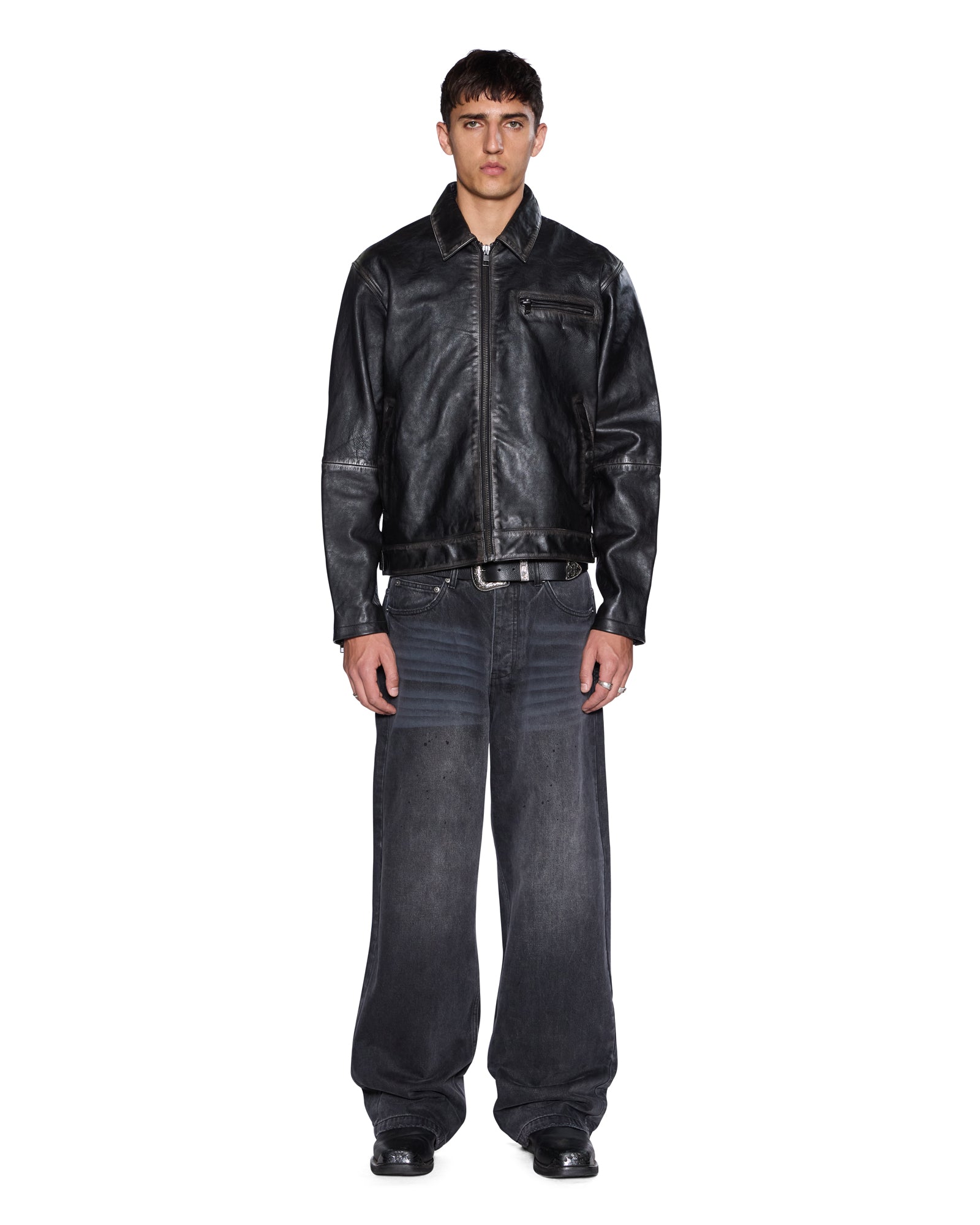 MENS  ELDORADO LEATHER JACKET BLACK STRAIGHT JACKETS