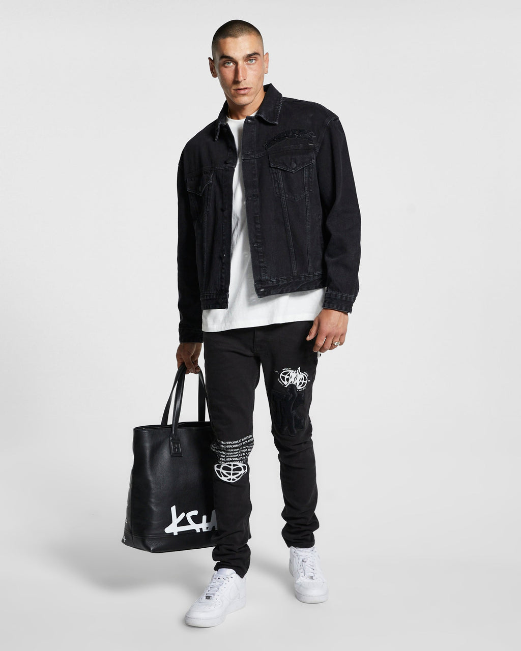 MENS CHITCH K PATCH ACE BLACK DENIM JEANS
