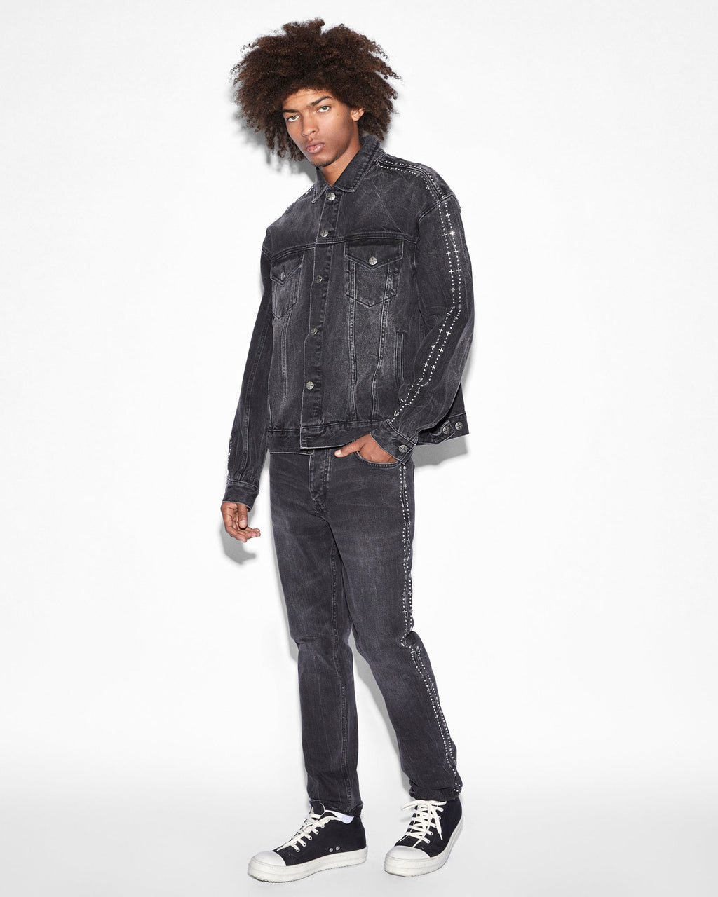 MENS CHITCH METALIK STRIPE BLACK DENIM JEANS
