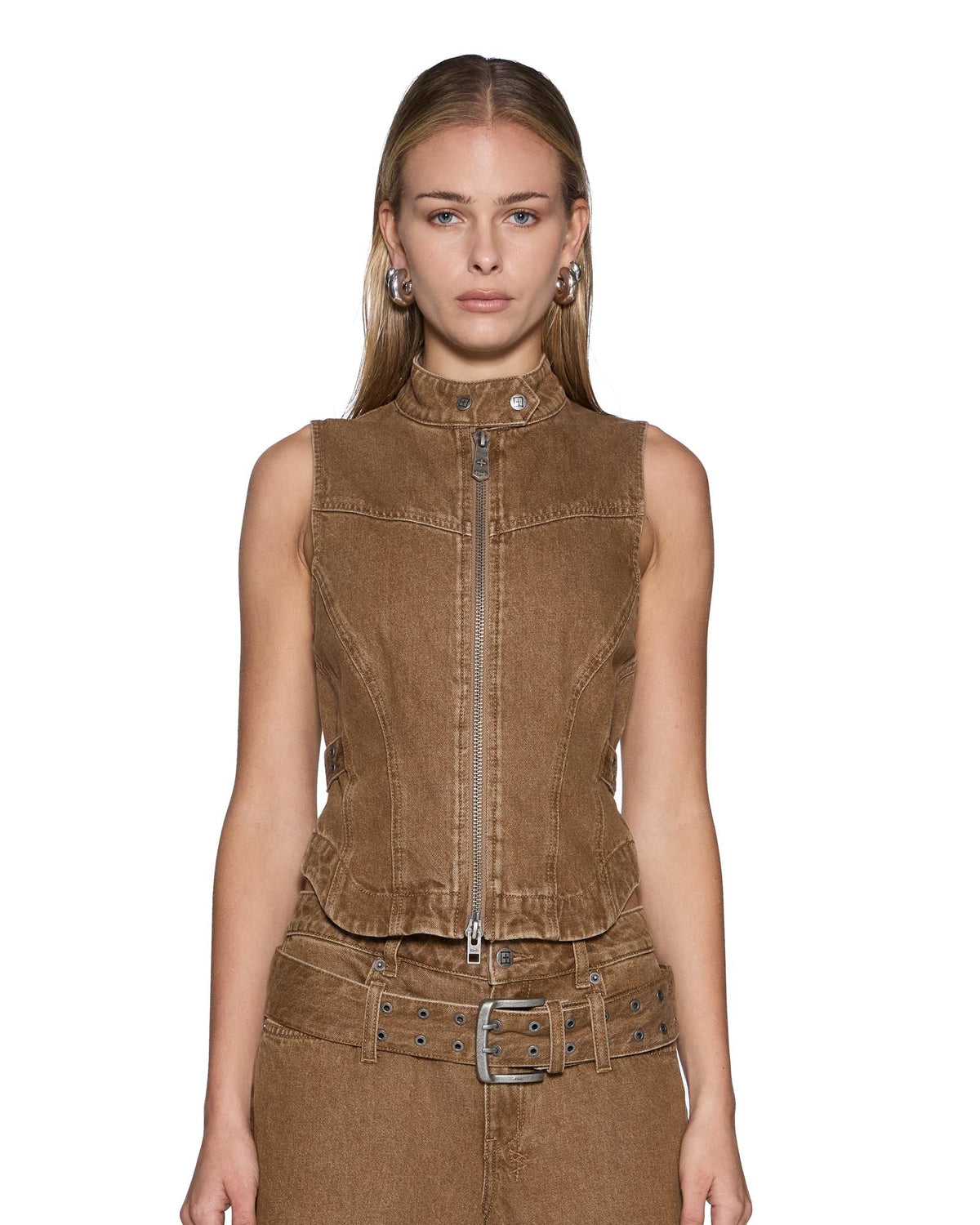 Womens Paradigm Gilet Rider Brown Regular Fashion Tops - Brown
