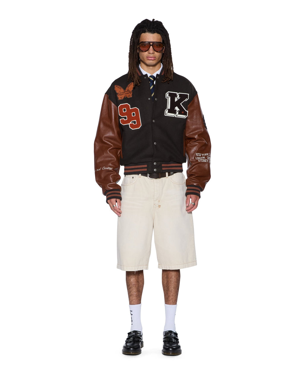 MENS PATCHED VARSITY JACKET CHOCOLATE JACKETS