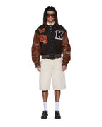 MENS PATCHED VARSITY JACKET CHOCOLATE JACKETS