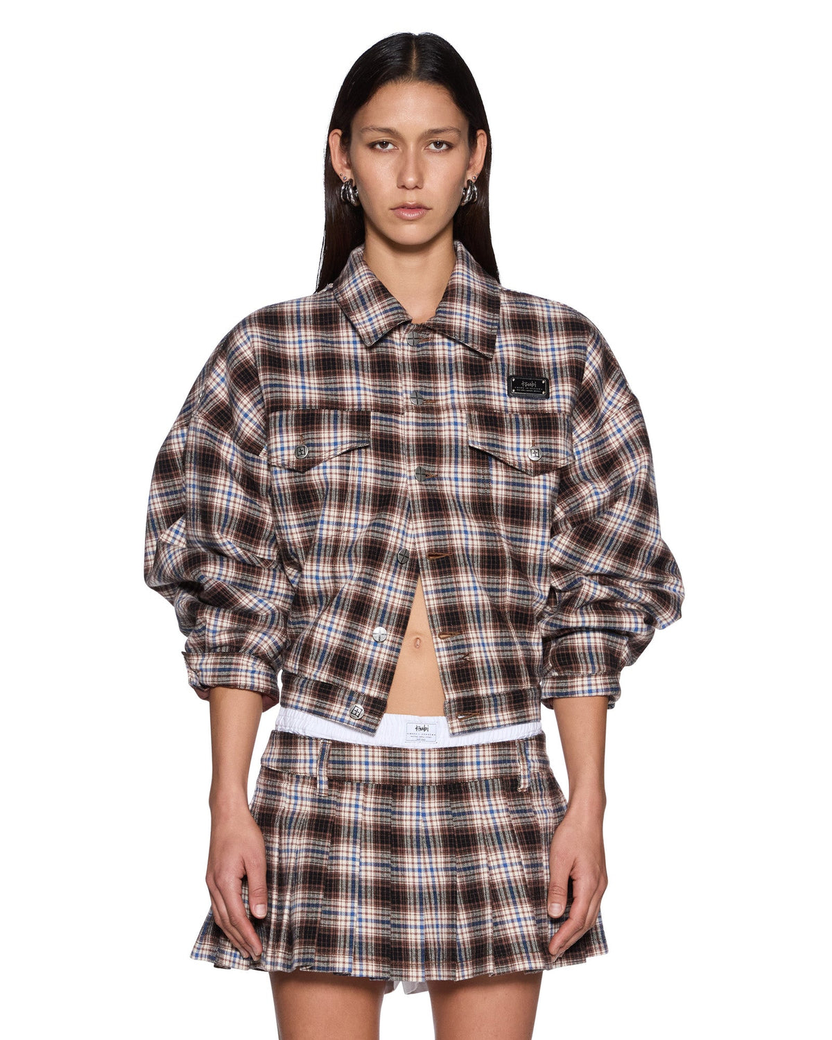 Womens Relax Trucker Plaid Relaxed Jackets - Multi Colour