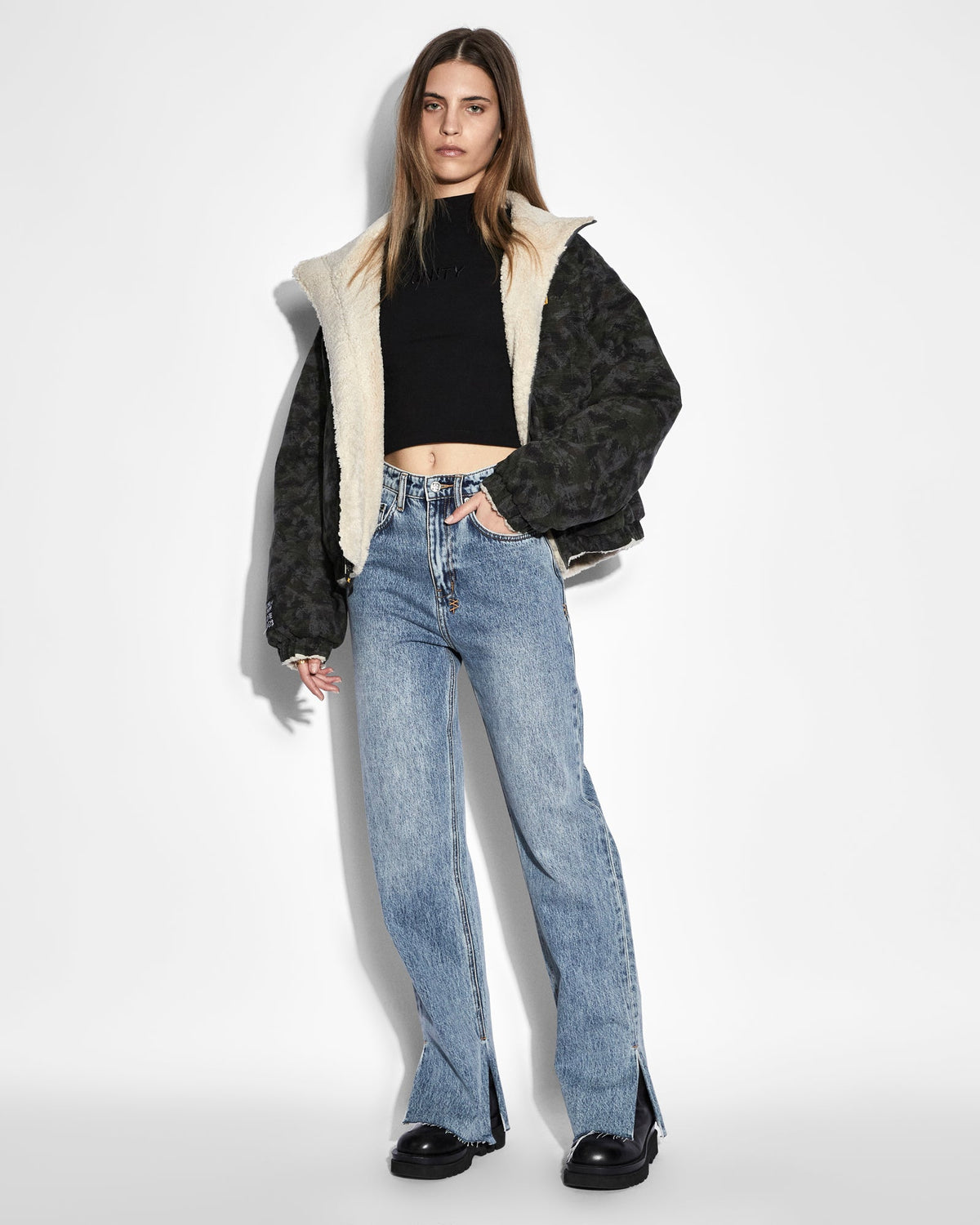 Womens Playback Haven Splits Straight Denim Jeans - Denim