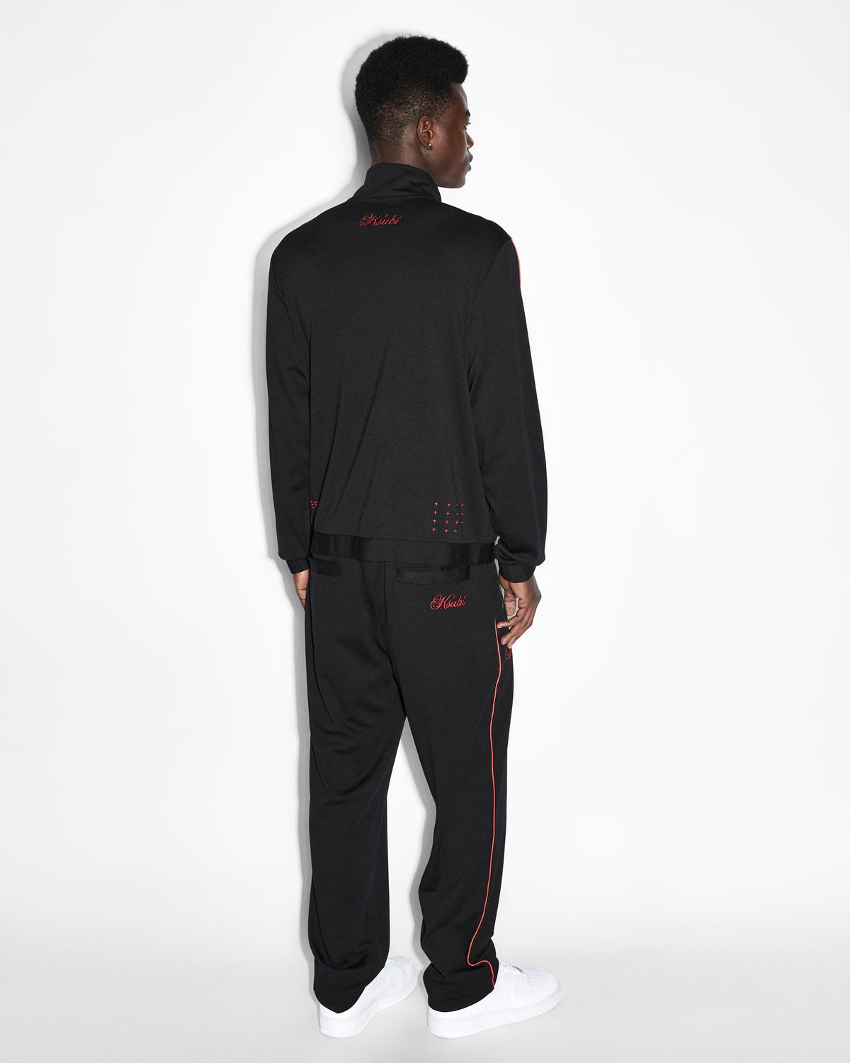 Mens Scripted Synthesis Pant Black/red Relaxed Tapered Pants - Black