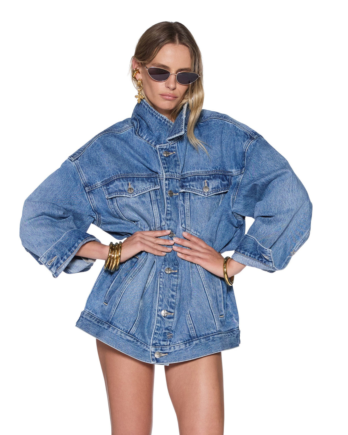 Womens Ksuper Trucker Frenchie Blue Oversized Jackets - Denim