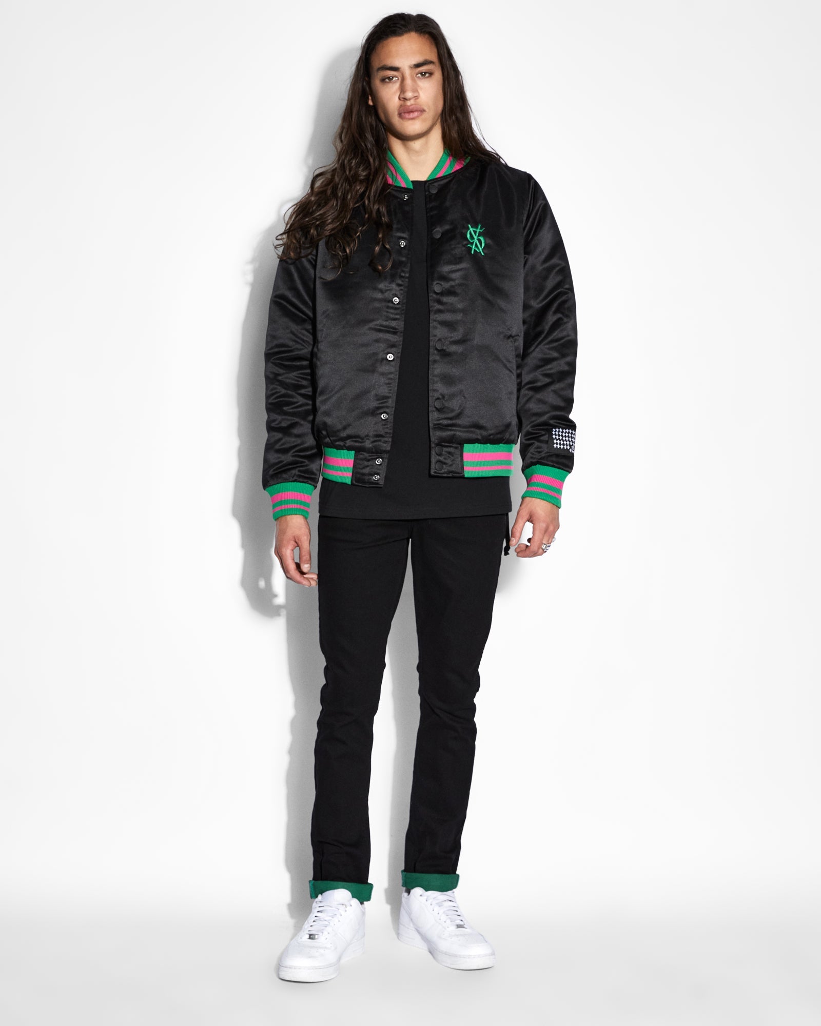 MENS  CHITCH ROLL UP GREEN SLIM DENIM JEANS