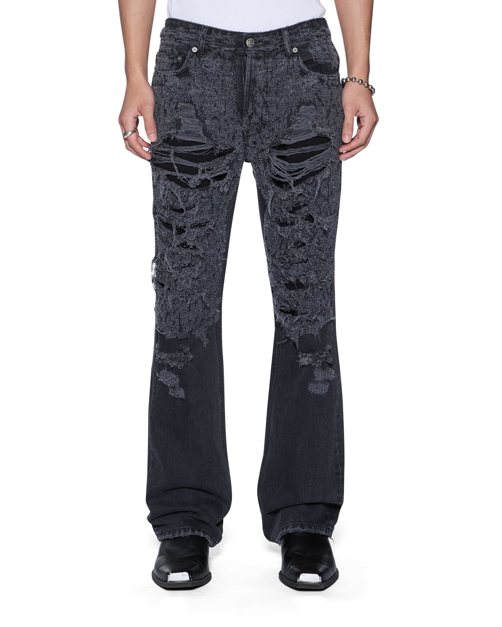 Mens Bronko Asher Black Trashed Bootcut Denim Jeans | Ksubi ++