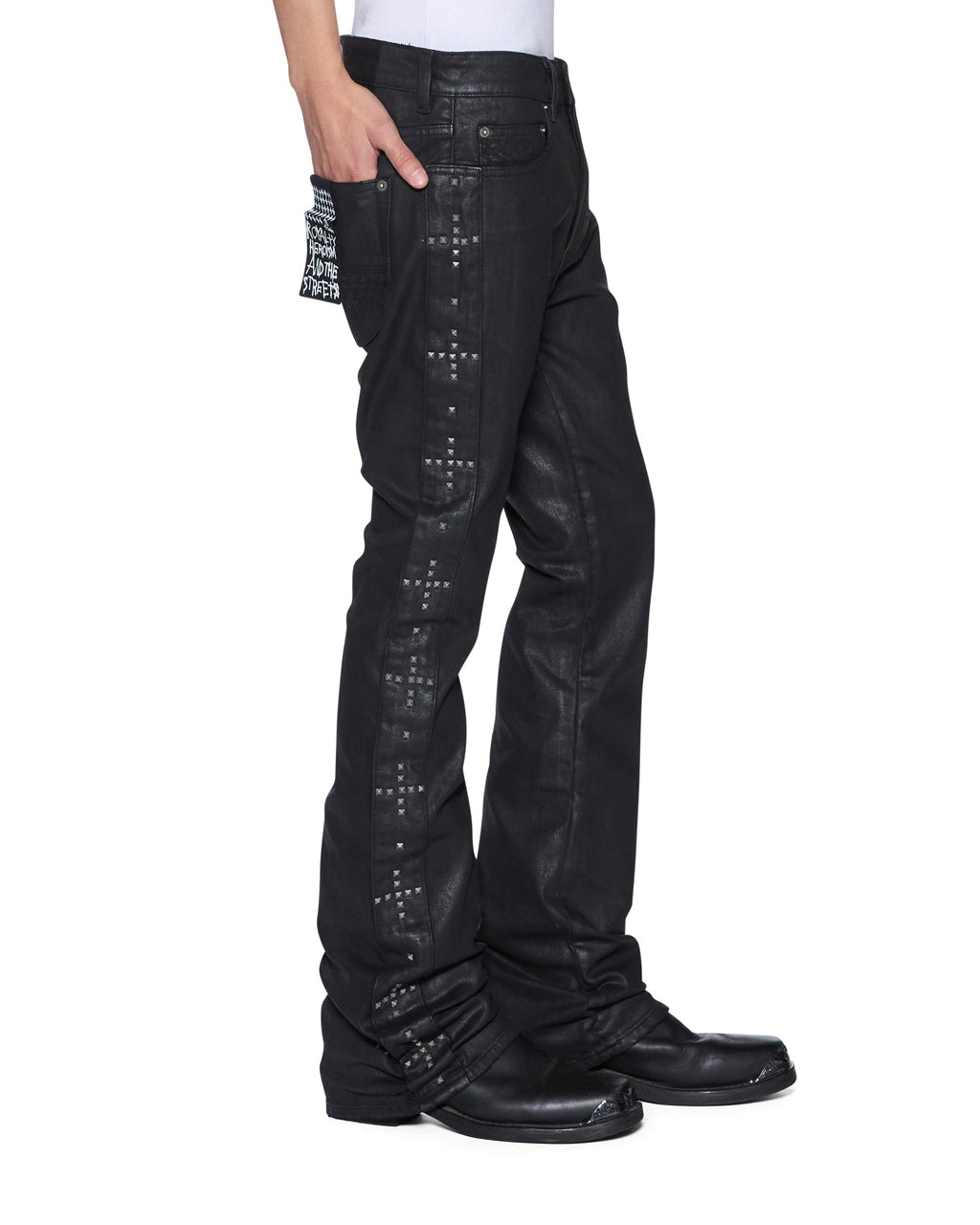 Mens Bronko Backstage Black Studded Bootcut Denim Jeans - Grey
