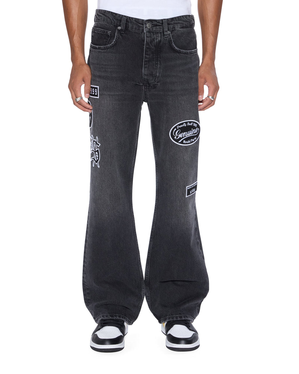 MENS BRONKO ROADHOUSE BLACK PATCHED DENIM JEANS