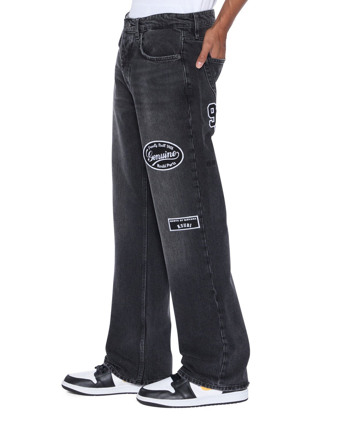 MENS BRONKO ROADHOUSE BLACK PATCHED DENIM JEANS