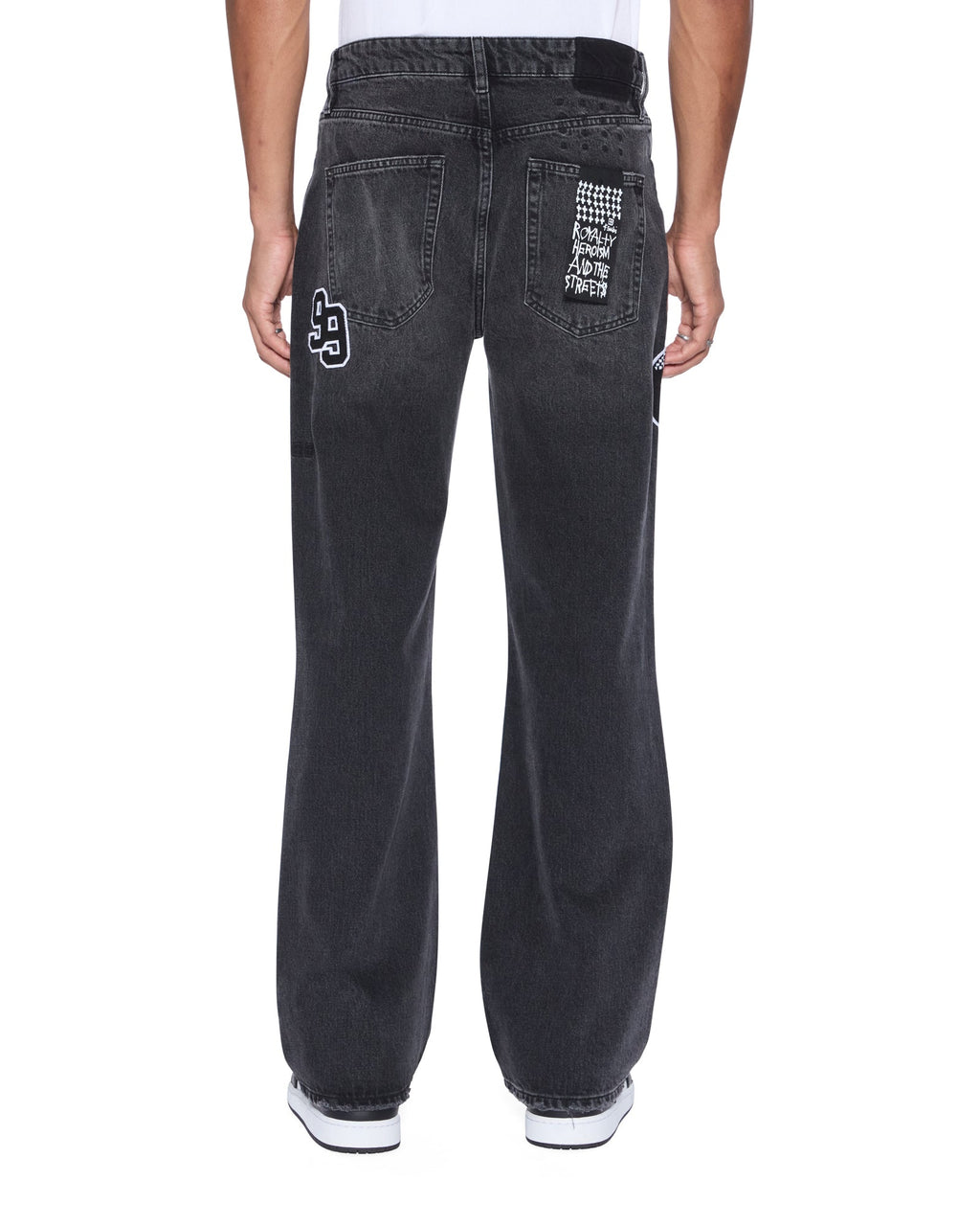 MENS BRONKO ROADHOUSE BLACK PATCHED DENIM JEANS
