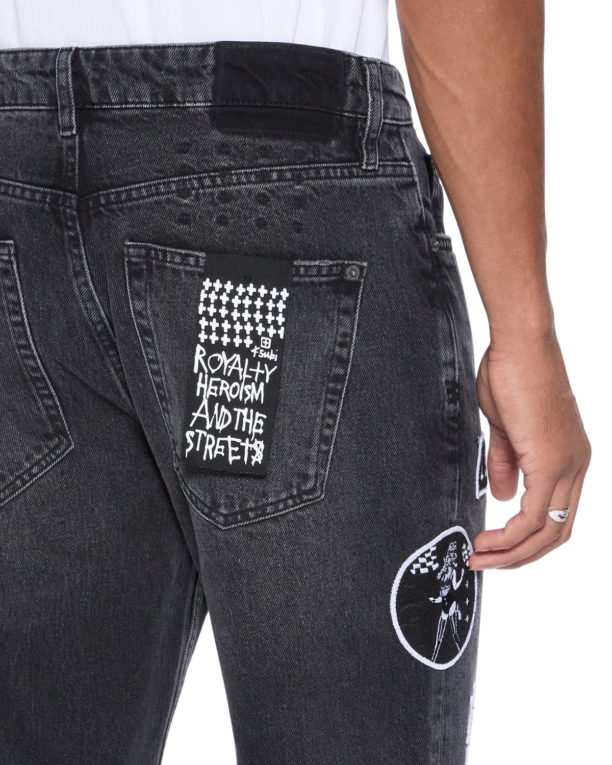 MENS BRONKO ROADHOUSE BLACK PATCHED DENIM JEANS