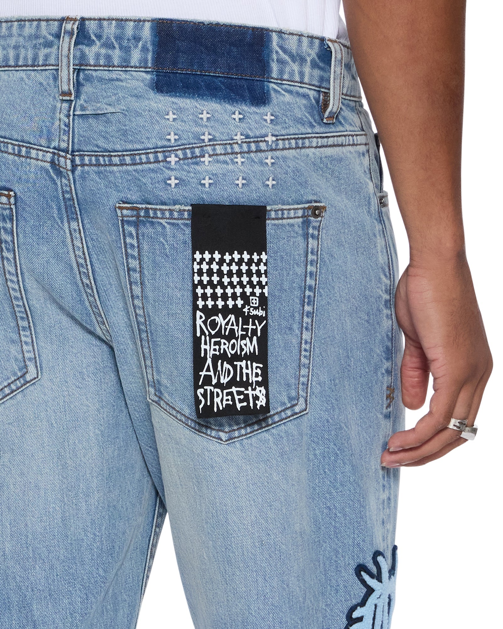 MENS BRONKO STRIKER PATCHED DENIM JEANS